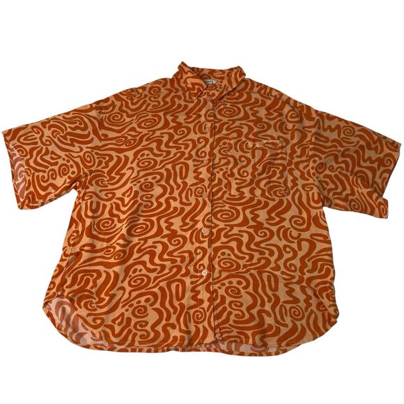 Monki oversized swirl print Button Up shirt Orange Size Medium - Picture 1 of 7
